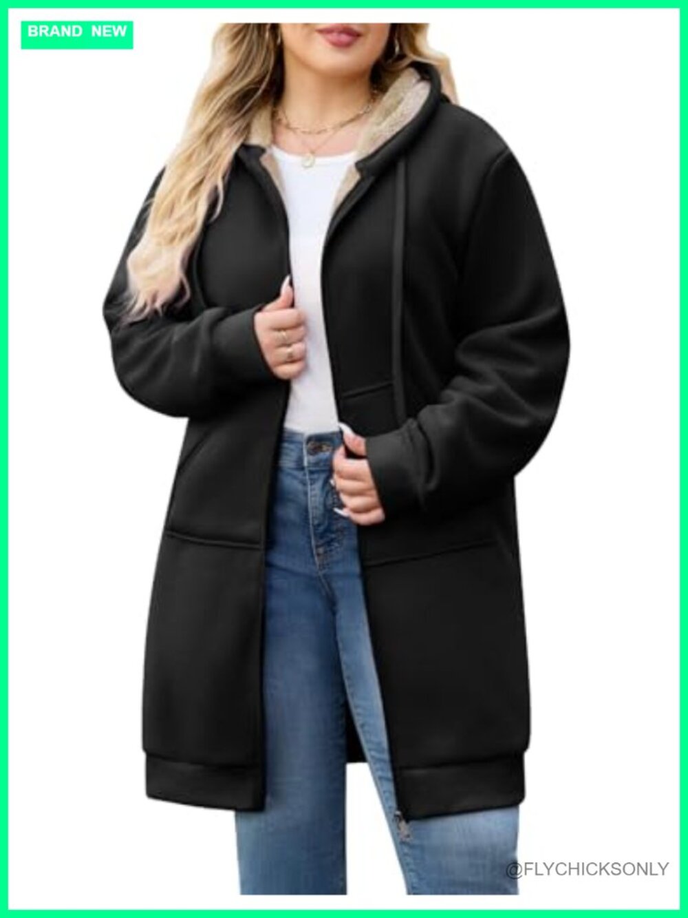 Women Plus Size Zip Up Hoodie Long Tunic Fleece Jacket Hooded
